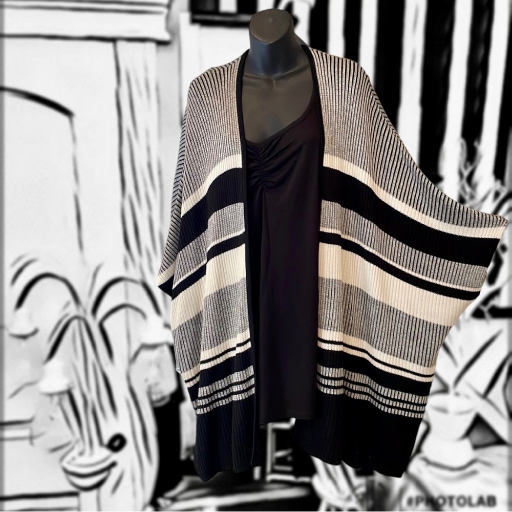 Divided Perfect Black & White Striped Poncho
